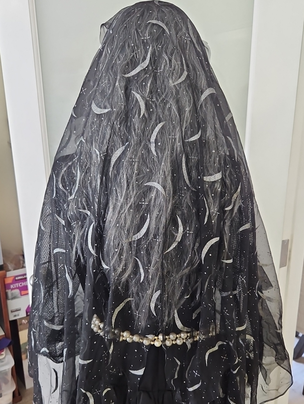 Upcycled Ghost Of Ophelia Gothic Skeleton Costume Black & Silver Gown L - Picture 13 of 15